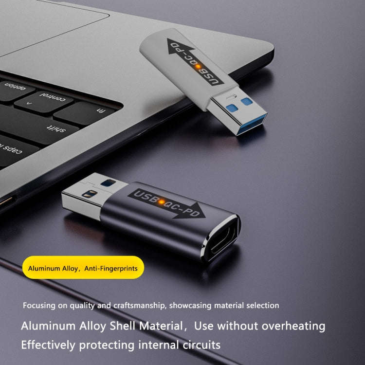 USB-A  Male QC3.1 to Type-C Female PD 10Gbps Converter Adapter, Model:Grey with Indicator Light
