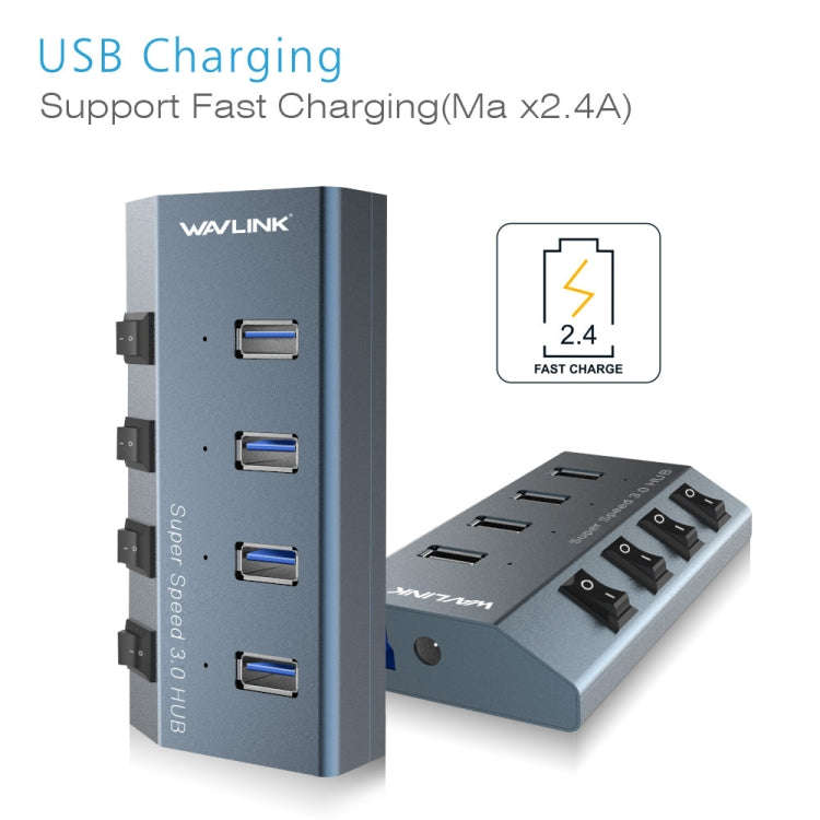 WAVLINK WL-UH3049 USB 3.0 4-Ports Desktop Fast Charger Station with Independent Switch(UK Plug)