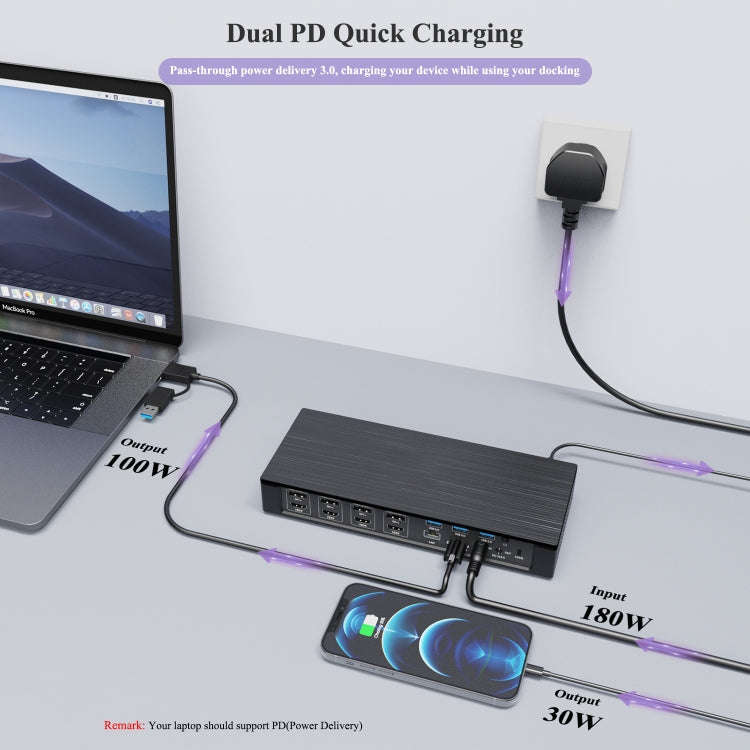 WAVLINK UG69PD10 1 to 4 Screens 4K/5K AV Transfer USB-C to HD Type-C Docking Station Hub, Plug:AU...