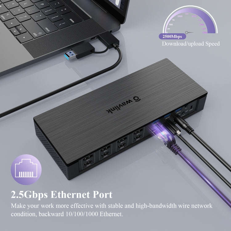 WAVLINK UG69PD10 1 to 4 Screens 4K/5K AV Transfer USB-C to HD Type-C Docking Station Hub, Plug:EU...