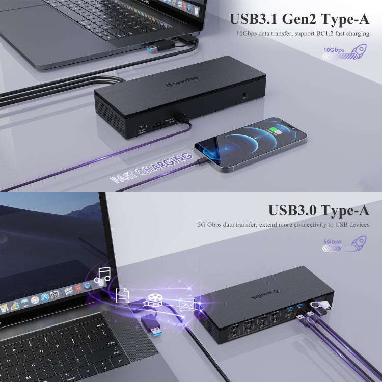WAVLINK UG69PD10 1 to 4 Screens 4K/5K AV Transfer USB-C to HD Type-C Docking Station Hub, Plug:EU...