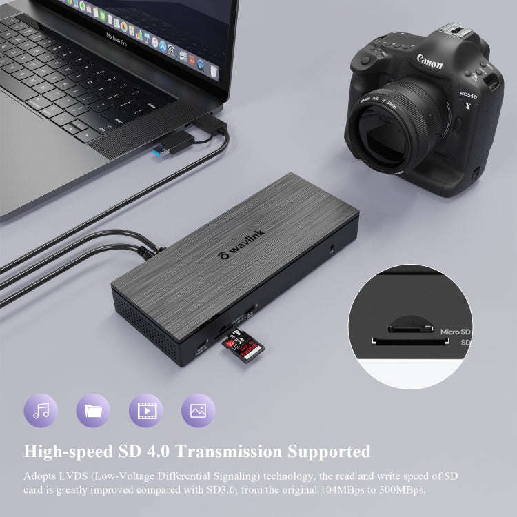 WAVLINK UG69PD10 1 to 4 Screens 4K/5K AV Transfer USB-C to HD Type-C Docking Station Hub, Plug:EU...