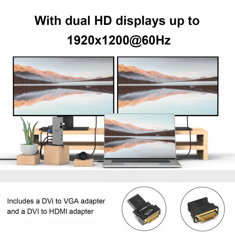 WAVLINK WL-UG39DK7 USB3.0 Hub Adapter Multi-Screen Graphics Card Universal Docking Station, Plug:...