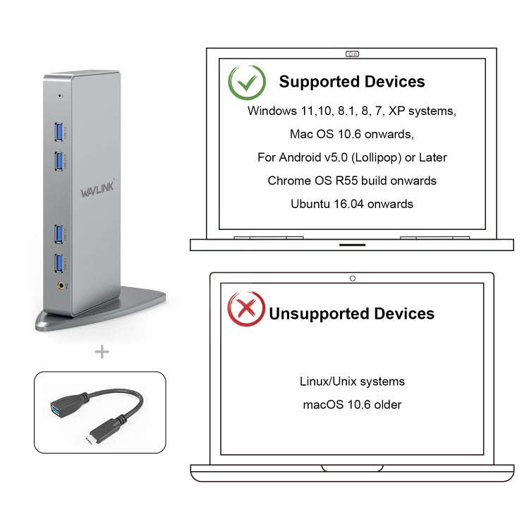 WAVLINK WL-UG39DK7 USB3.0 Hub Adapter Multi-Screen Graphics Card Universal Docking Station, Plug:...