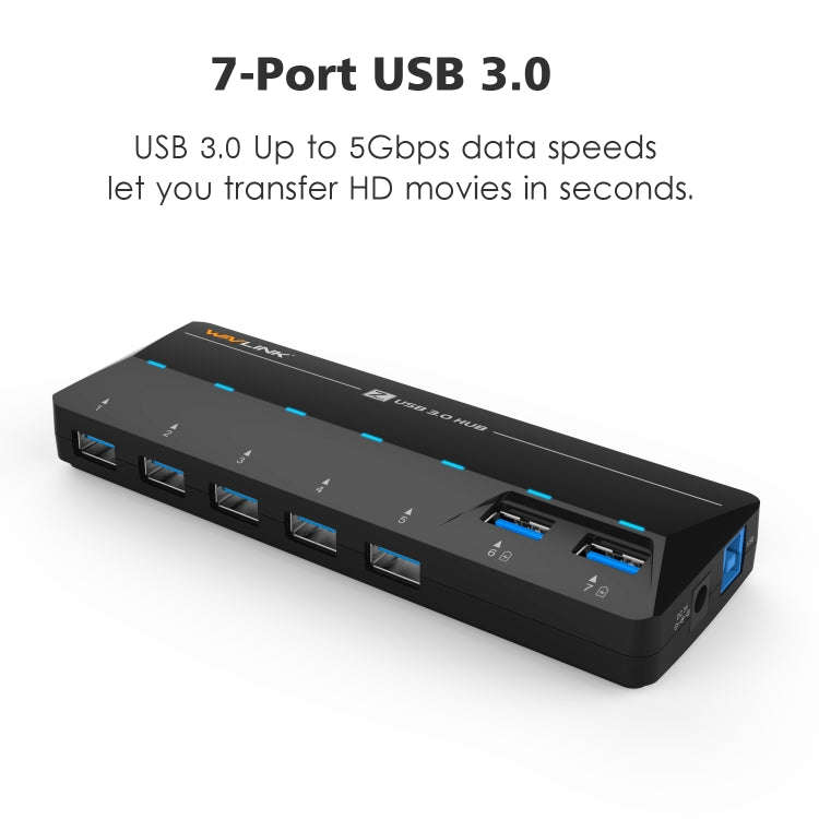 WAVLINK WL-UH3073D USB3.0 HUB Adapter 7-Port Docking Station with Individual Switch(AU Plug)