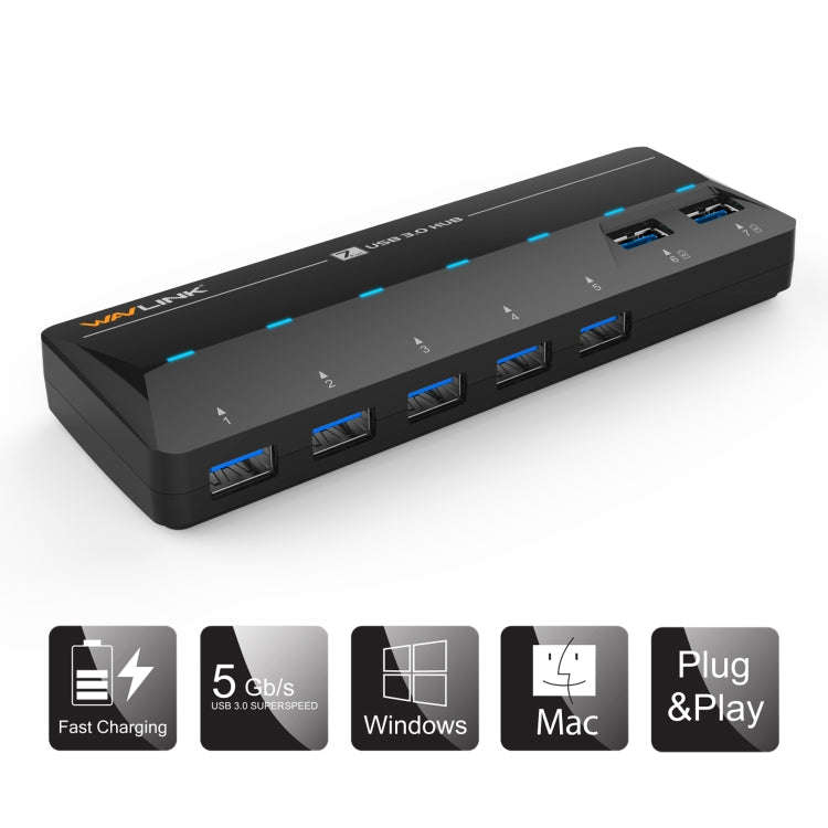 WAVLINK WL-UH3073D USB3.0 HUB Adapter 7-Port Docking Station with Individual Switch(AU Plug)