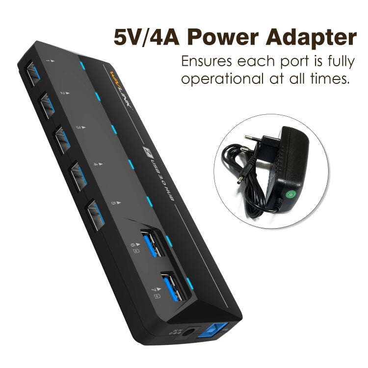 WAVLINK WL-UH3073D USB3.0 HUB Adapter 7-Port Docking Station with Individual Switch(AU Plug)