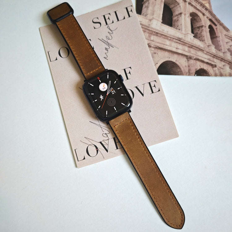 For Apple Watch SE 2023 44mm Fold Magnetic Square Buckle PU Silicone Watch Band(Brown)