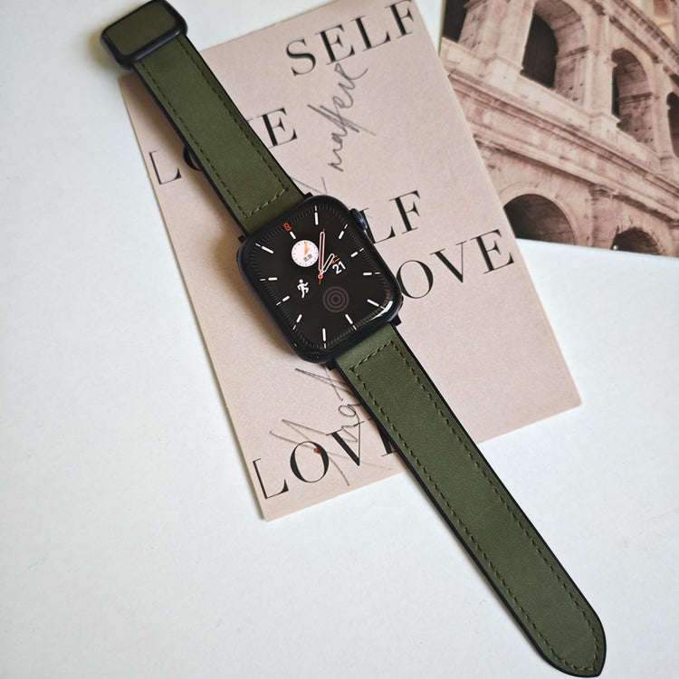 For Apple Watch SE 2023 40mm Fold Magnetic Square Buckle PU Silicone Watch Band(Dark Green)