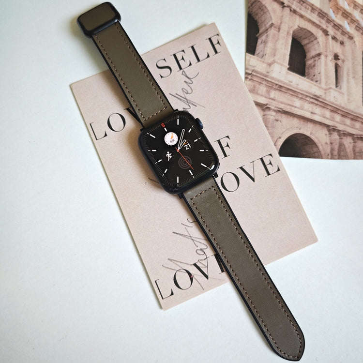 For Apple Watch SE 2023 40mm Fold Magnetic Square Buckle PU Silicone Watch Band(Dark Brown)