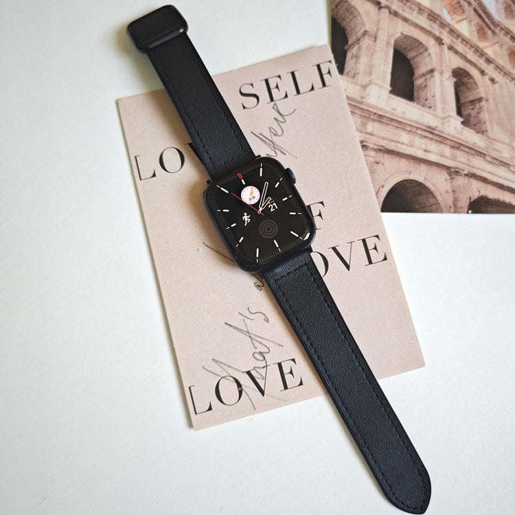 For Apple Watch SE 2022 40mm Fold Magnetic Square Buckle PU Silicone Watch Band(Black)