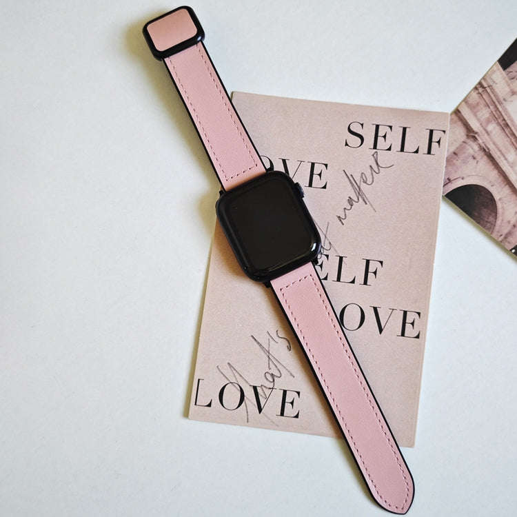 For Apple Watch SE 2022 40mm Fold Magnetic Square Buckle PU Silicone Watch Band(Pink)