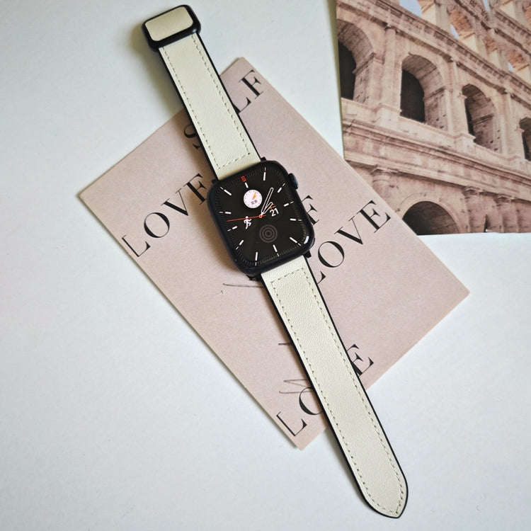 For Apple Watch SE 2022 40mm Fold Magnetic Square Buckle PU Silicone Watch Band(Beige)