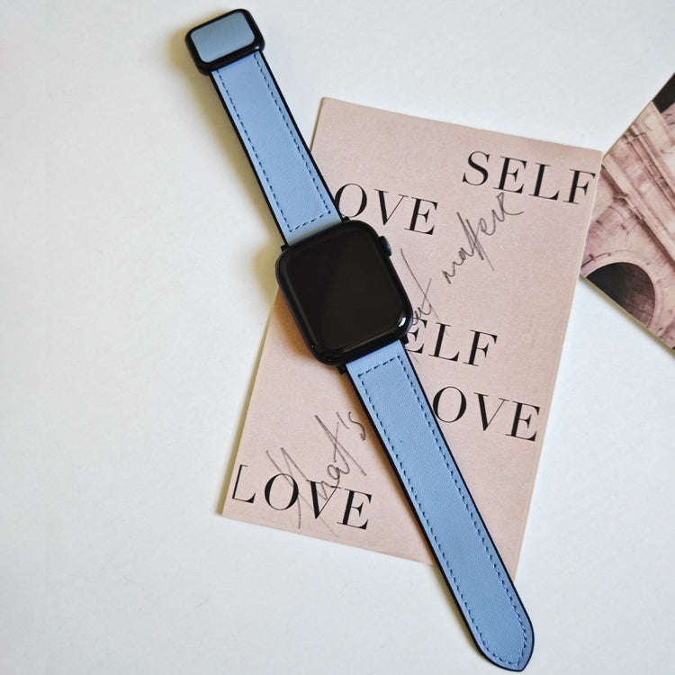 For Apple Watch SE 2022 40mm Fold Magnetic Square Buckle PU Silicone Watch Band(Blue)
