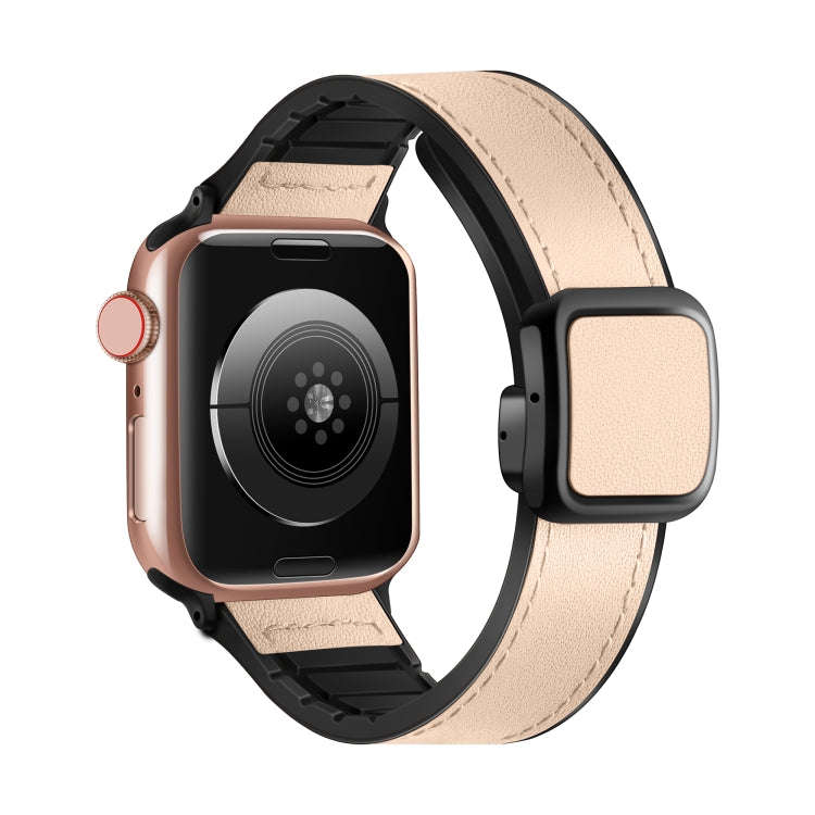 For Apple Watch SE 2022 40mm Fold Magnetic Square Buckle PU Silicone Watch Band(Apricot)
