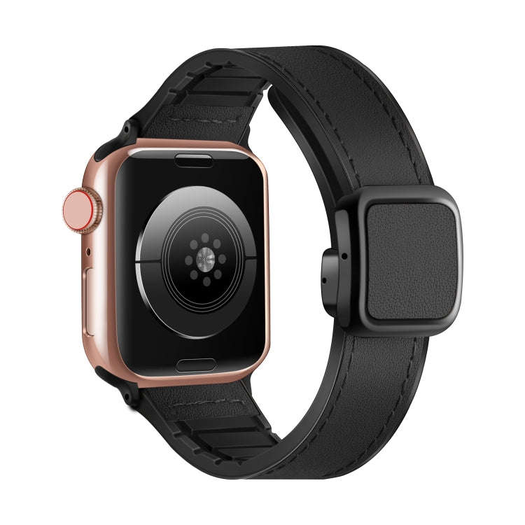 For Apple Watch SE 2022 44mm Fold Magnetic Square Buckle PU Silicone Watch Band(Black)
