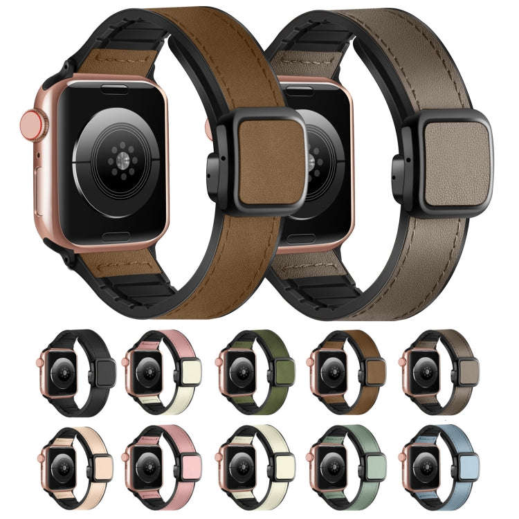 For Apple Watch SE 2023 40mm Fold Magnetic Square Buckle PU Silicone Watch Band(Dark Brown)