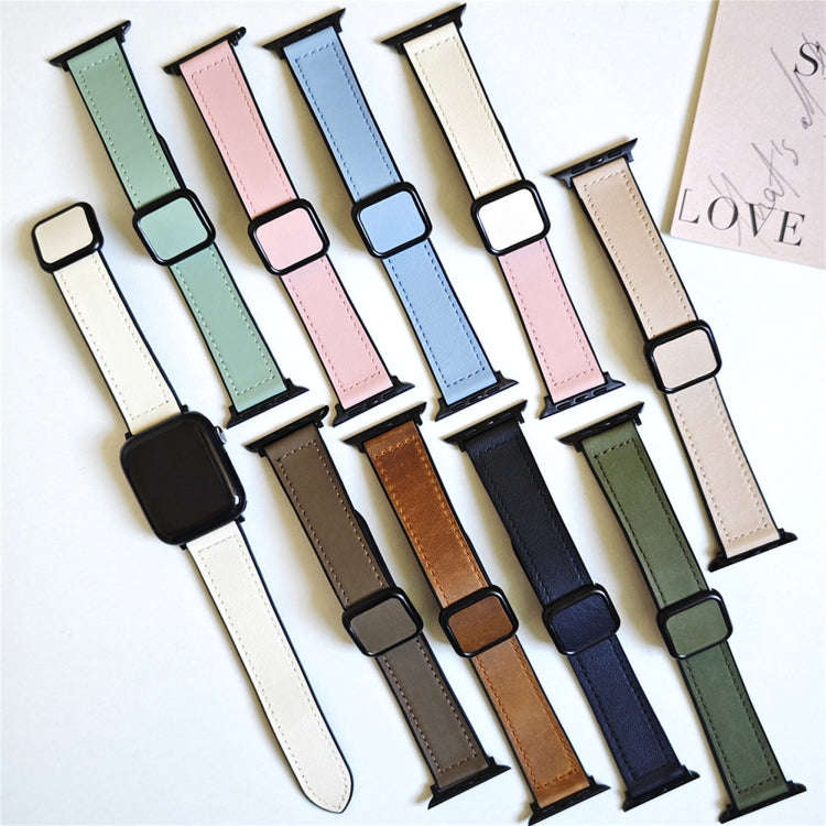 For Apple Watch SE 2023 40mm Fold Magnetic Square Buckle PU Silicone Watch Band(Dark Brown)