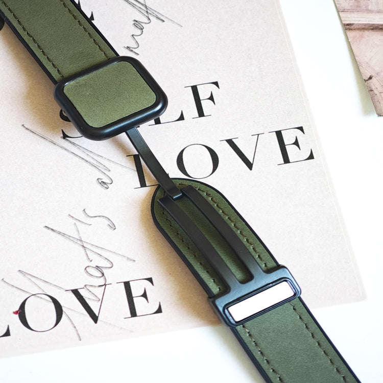 For Apple Watch SE 2023 40mm Fold Magnetic Square Buckle PU Silicone Watch Band(Dark Green)