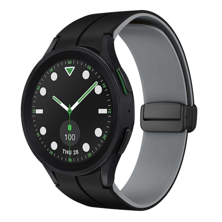 For Samsung Galaxy watch 5 Golf Edition Two Color Magnetic Folding Buckle Silicone Watch Band(Bla...