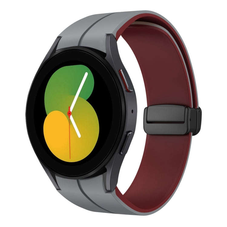 For Samsung Galaxy Watch 5  44mm Two Color Magnetic Folding Buckle Silicone Watch Band(Grey+Wine ...