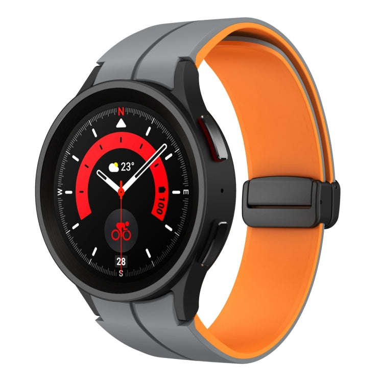 For Samsung Galaxy Watch 5 Pro  45mm Two Color Magnetic Folding Buckle Silicone Watch Band(Grey+O...