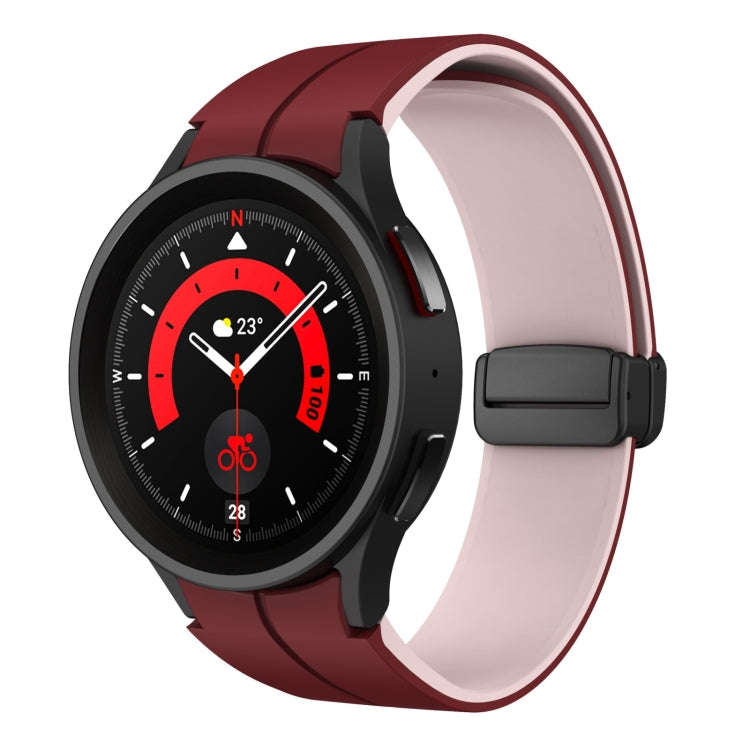 For Samsung Galaxy Watch 5 Pro  45mm Two Color Magnetic Folding Buckle Silicone Watch Band(Wine R...