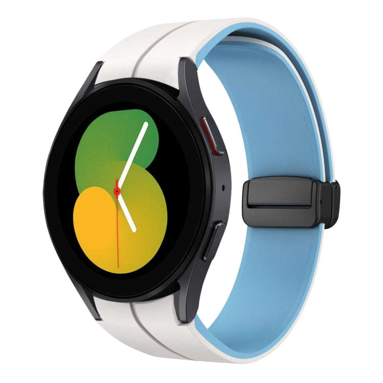 For Samsung Galaxy Watch 5  40mm Two Color Magnetic Folding Buckle Silicone Watch Band(White+Blue)