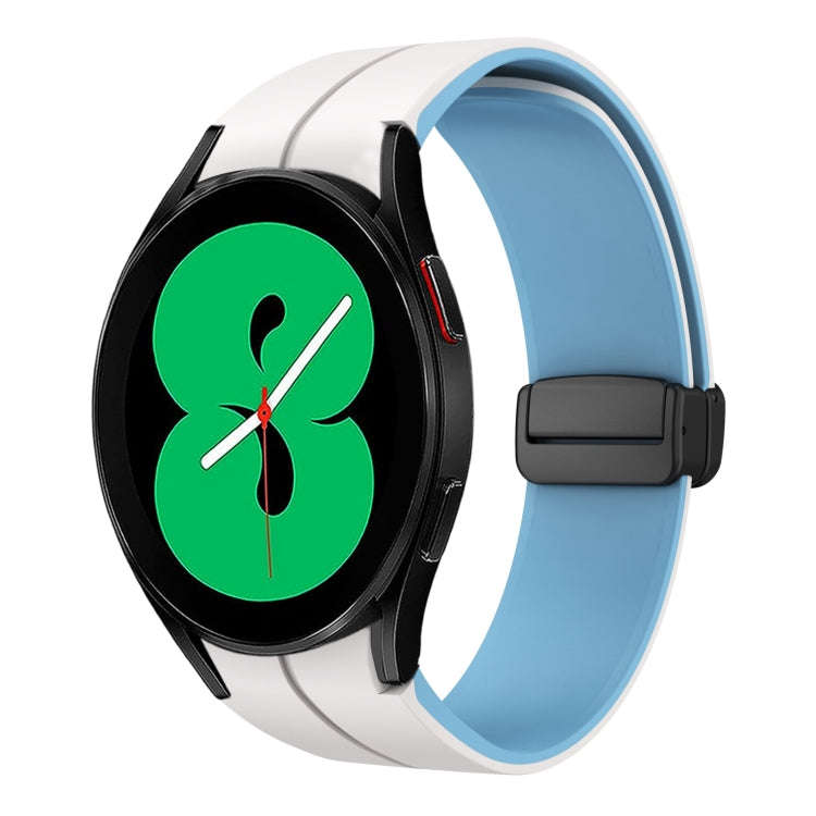 For Samsung Galaxy Watch 4 44mm Two Color Magnetic Folding Buckle Silicone Watch Band(White+Blue)