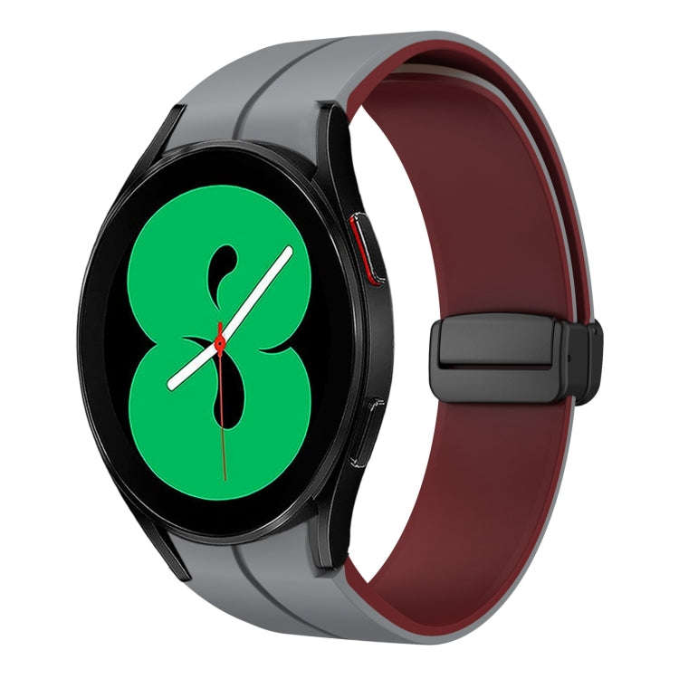 For Samsung Galaxy Watch 4 44mm Two Color Magnetic Folding Buckle Silicone Watch Band(Grey+Wine Red)