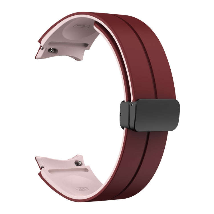 For Samsung Galaxy Watch 4 44mm Two Color Magnetic Folding Buckle Silicone Watch Band(Wine Red+Pink)