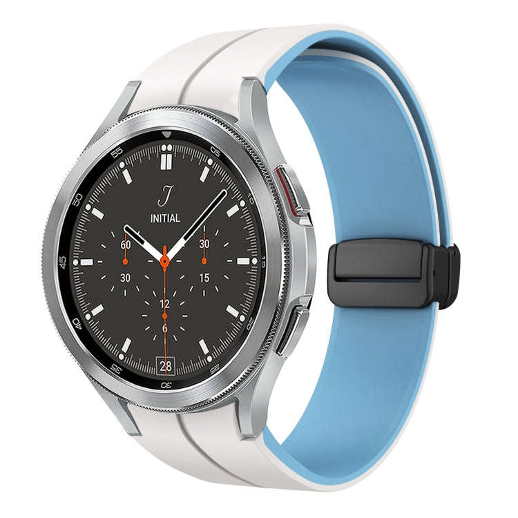 For Samsung  Galaxy Watch 4 Classic 46mm Two Color Magnetic Folding Buckle Silicone Watch Band(Wh...