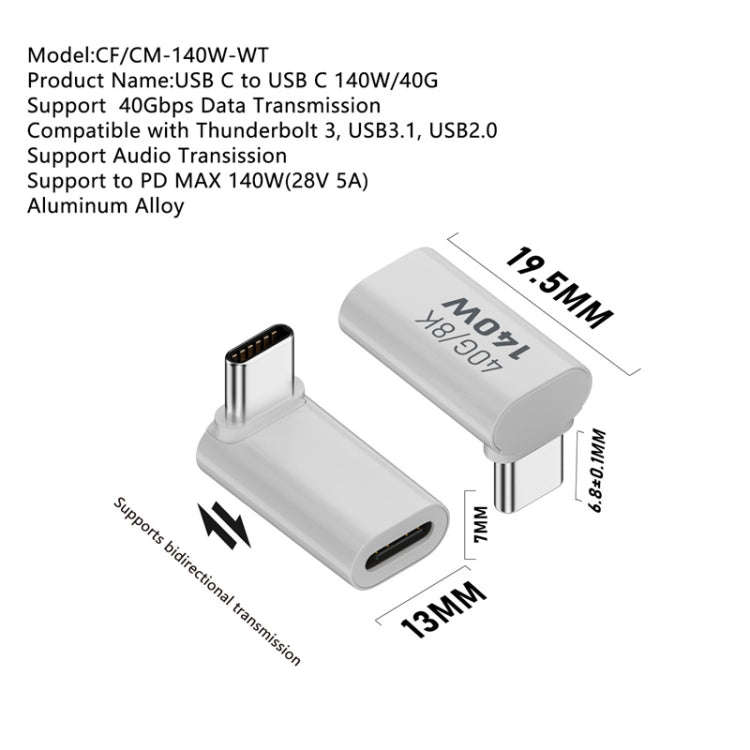 USB 3.1 Type-C to Type-C 40Gbps 8K Transmission Adapter 140W 5A Charge, Specification:Type-C Male...