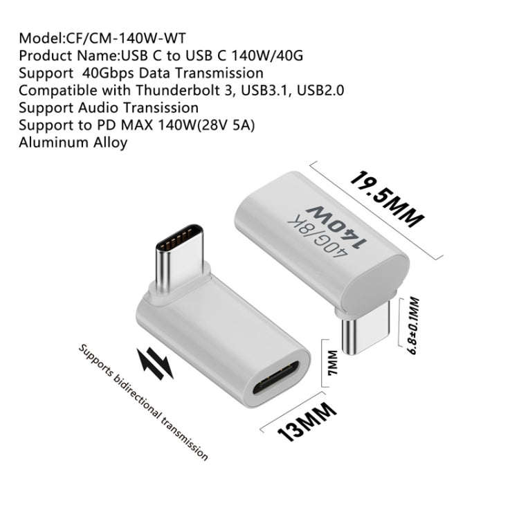 USB 3.1 Type-C to Type-C 40Gbps 8K Transmission Adapter 140W 5A Charge, Specification:Type-C Male...
