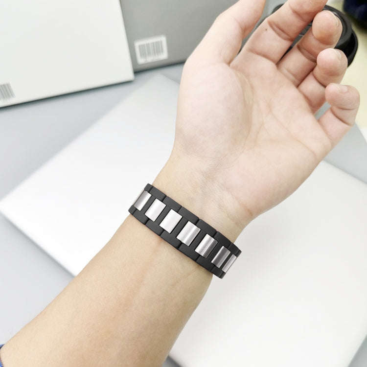 For Apple Watch Ultra 2 49mm Rubber Stainless Steel Magnetic Watch Band(Black+Silver)