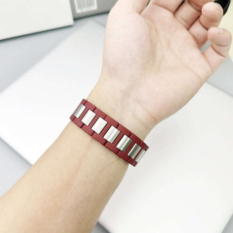 For Apple Watch Ultra 49mm Rubber Stainless Steel Magnetic Watch Band(Wine+Silver)