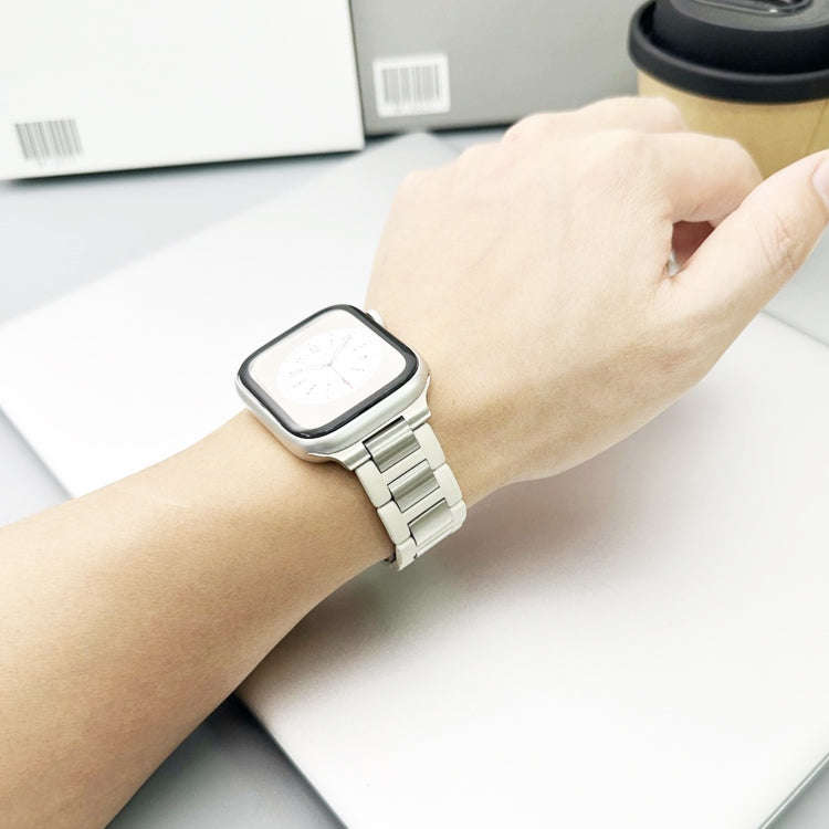 For Apple Watch Ultra 49mm Rubber Stainless Steel Magnetic Watch Band(Beige+Silver)