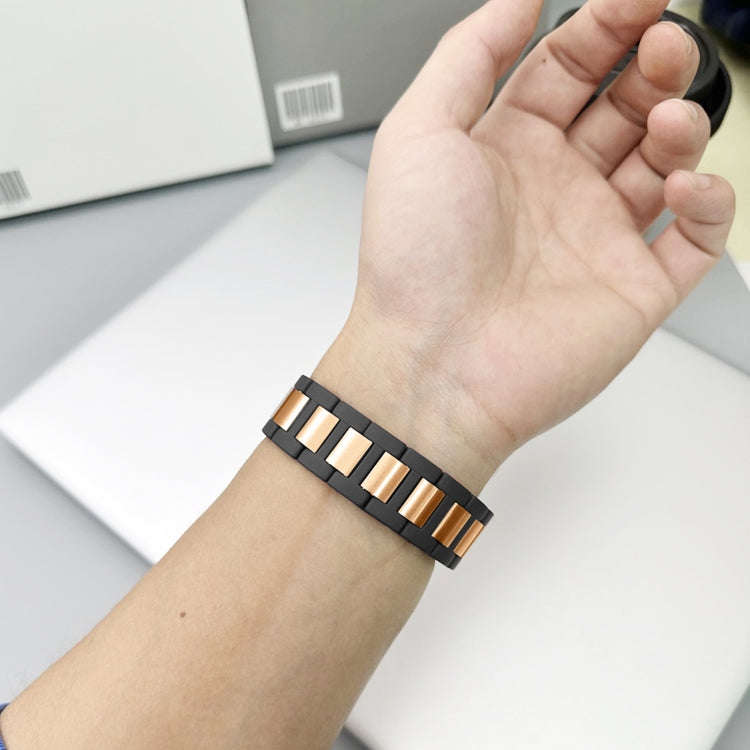 For Apple Watch Ultra 49mm Rubber Stainless Steel Magnetic Watch Band(Black+Rose Gold)