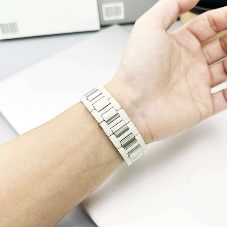 For Apple Watch Series 8 41mm Rubber Stainless Steel Magnetic Watch Band(Beige+Silver)