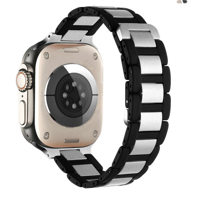 For Apple Watch Series 8 41mm Rubber Stainless Steel Magnetic Watch Band(Black+Silver)
