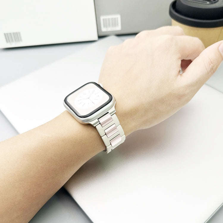 For Apple Watch SE 2022 40mm Rubber Stainless Steel Magnetic Watch Band(Beige+Starlight)