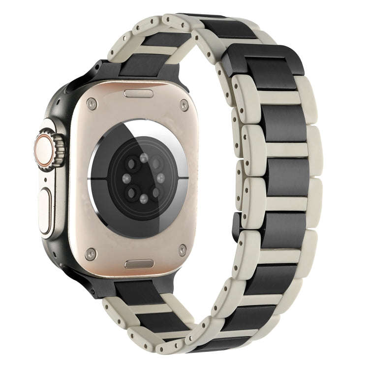 For Apple Watch SE 2022 44mm Rubber Stainless Steel Magnetic Watch Band(Beige+Black)