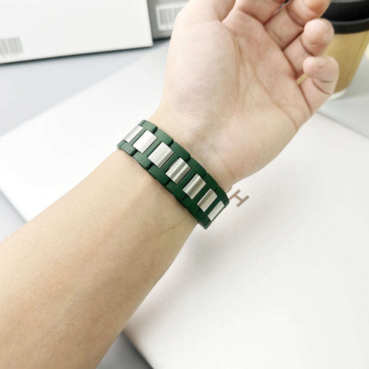 For Apple Watch Series 7 45mm Rubber Stainless Steel Magnetic Watch Band(Green+Silver)