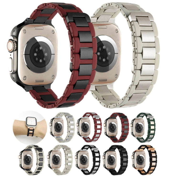 For Apple Watch Ultra 49mm Rubber Stainless Steel Magnetic Watch Band(Wine+Silver)