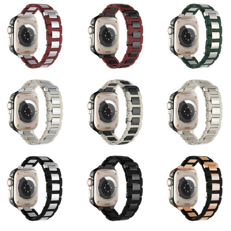 For Apple Watch Ultra 49mm Rubber Stainless Steel Magnetic Watch Band(Wine+Silver)