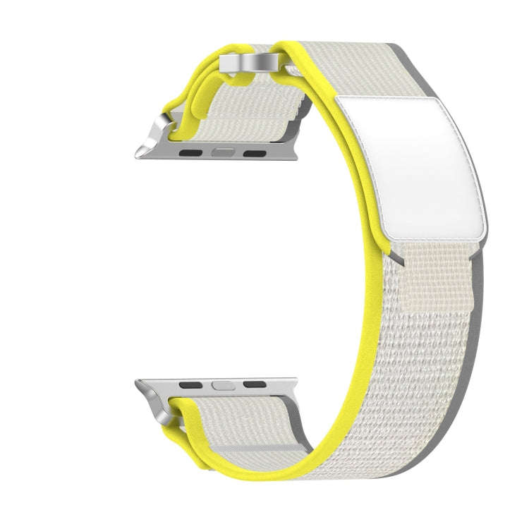 For Apple Watch Series 9 45mm Double Hook and Loop Faster Nylon Watch Band(Yellow + Beige)