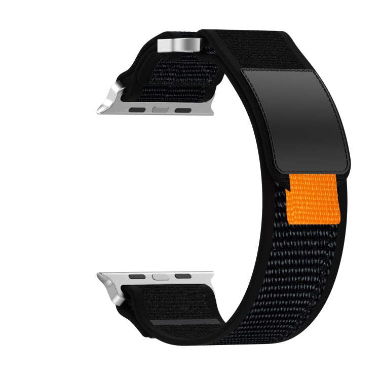 For Apple Watch Series 7 41mm Double Hook and Loop Faster Nylon Watch Band(Black)