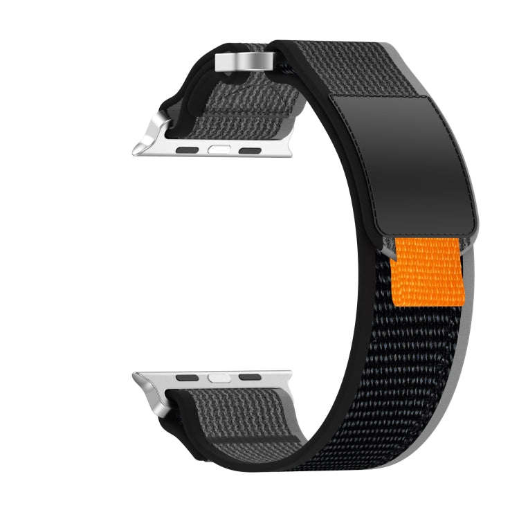 For Apple Watch Series 7 41mm Double Hook and Loop Faster Nylon Watch Band(Black+Grey)