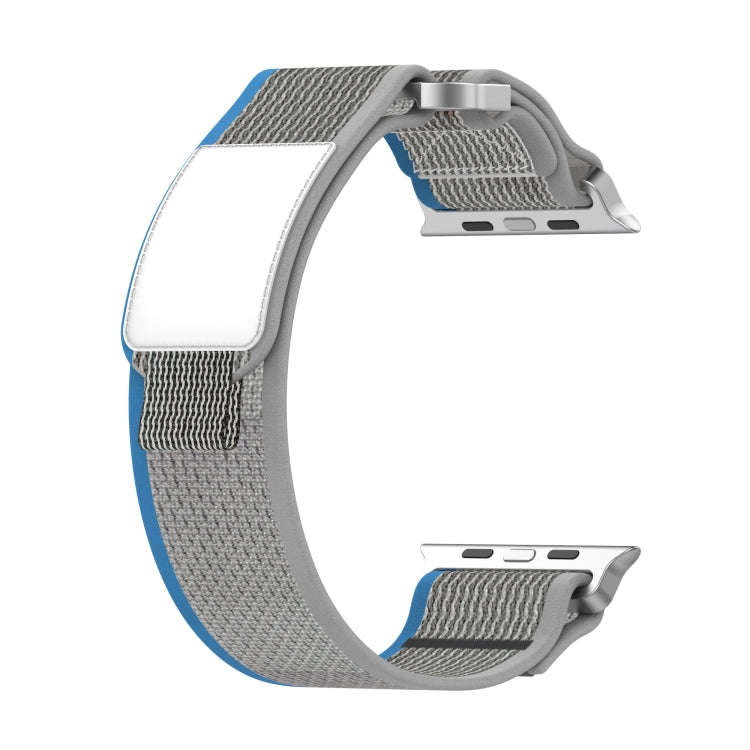 For Apple Watch Series 7 41mm Double Hook and Loop Faster Nylon Watch Band(Blue+Grey)
