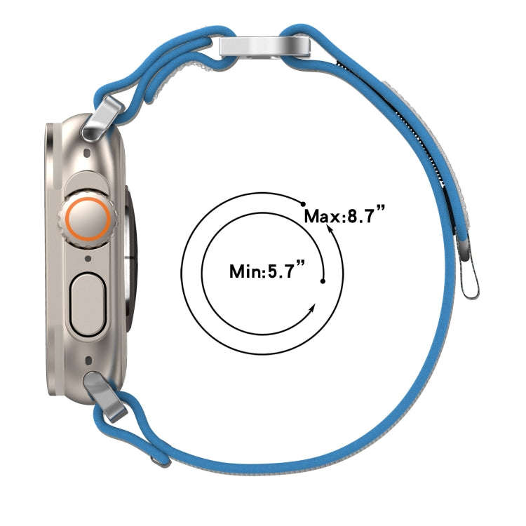 For Apple Watch Series 7 45mm Double Hook and Loop Faster Nylon Watch Band(Blue+Grey)